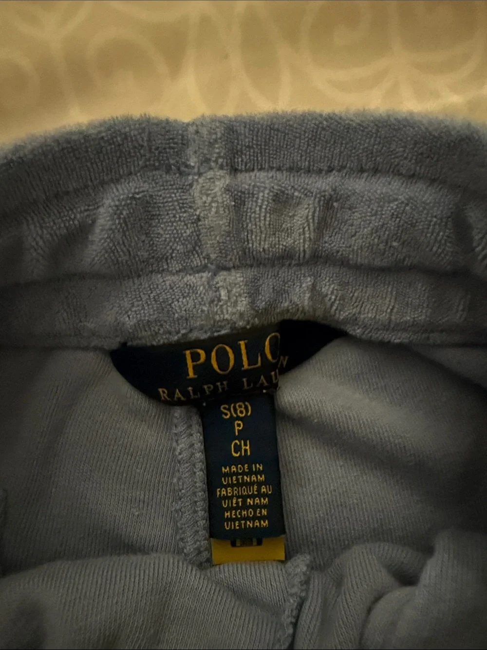 Ralph Lauren Light Blue Terry Cloth Kids Shorts with Yellow Polo Logo